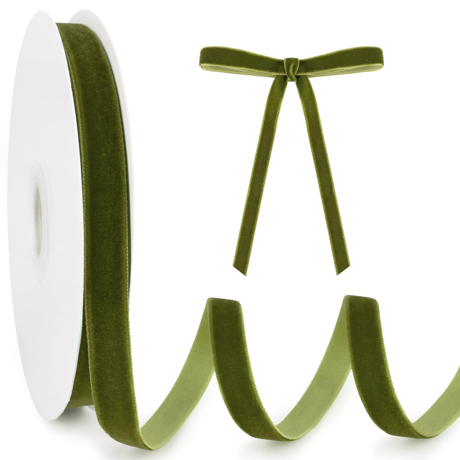 KINGLAKE 10mm Sage Green Velvet Ribbon for Gift Wrapping, 10 Yards Thick Ghristmas Ribbon for Xmas Tree Decoration, Hair, Bows Making, Crafts