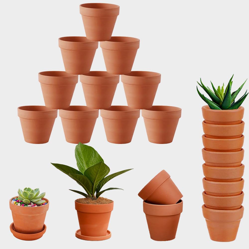 Lot de 10 Pots en Terre Cuite de 10 x 8 cm, Petits Pots en Argile, Mini Pots en Terre Cuite avec Trou de Drainage, Pot en Argile Réutilisable pour Plantes pour la Maison et Le Bureau