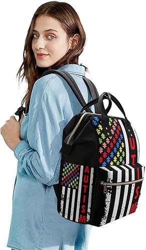 Miniatura 4 de Autism American Flag Waterproof Mommy Backpack Large Capacity Nappy Bag Multifunction Travel Bag