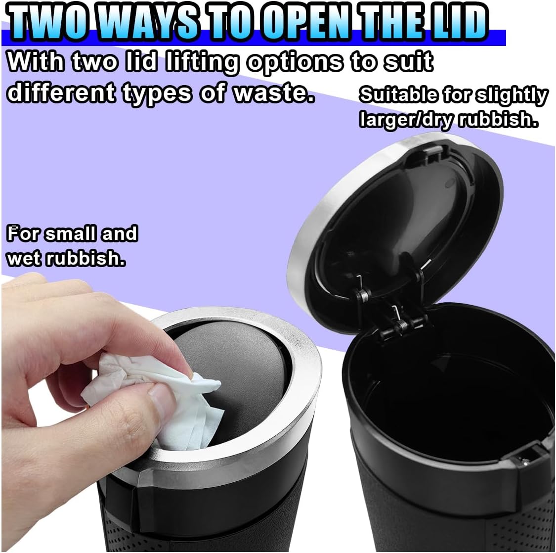 Car Trash Can Bin with Lid, Leakproof Automotive Side Door Garbage Can, Mini Vehicle Cup Holder Trash Bin, Portable Auto Organizers & Storage Accessories for Car, Home, Office (2PCS/Silver)