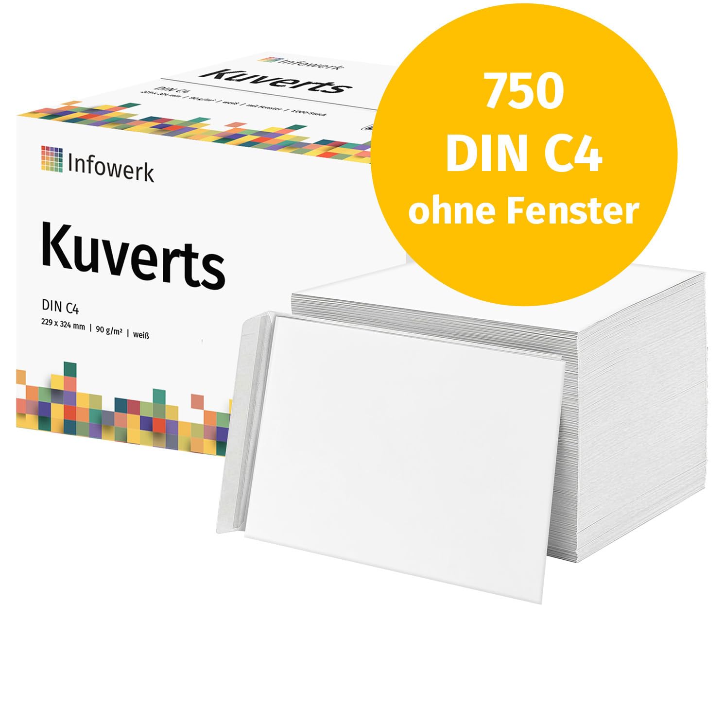NOUVEAU : Infowerk Enveloppes sans fenêtre, DIN C4, non imprimées, 750 pièces