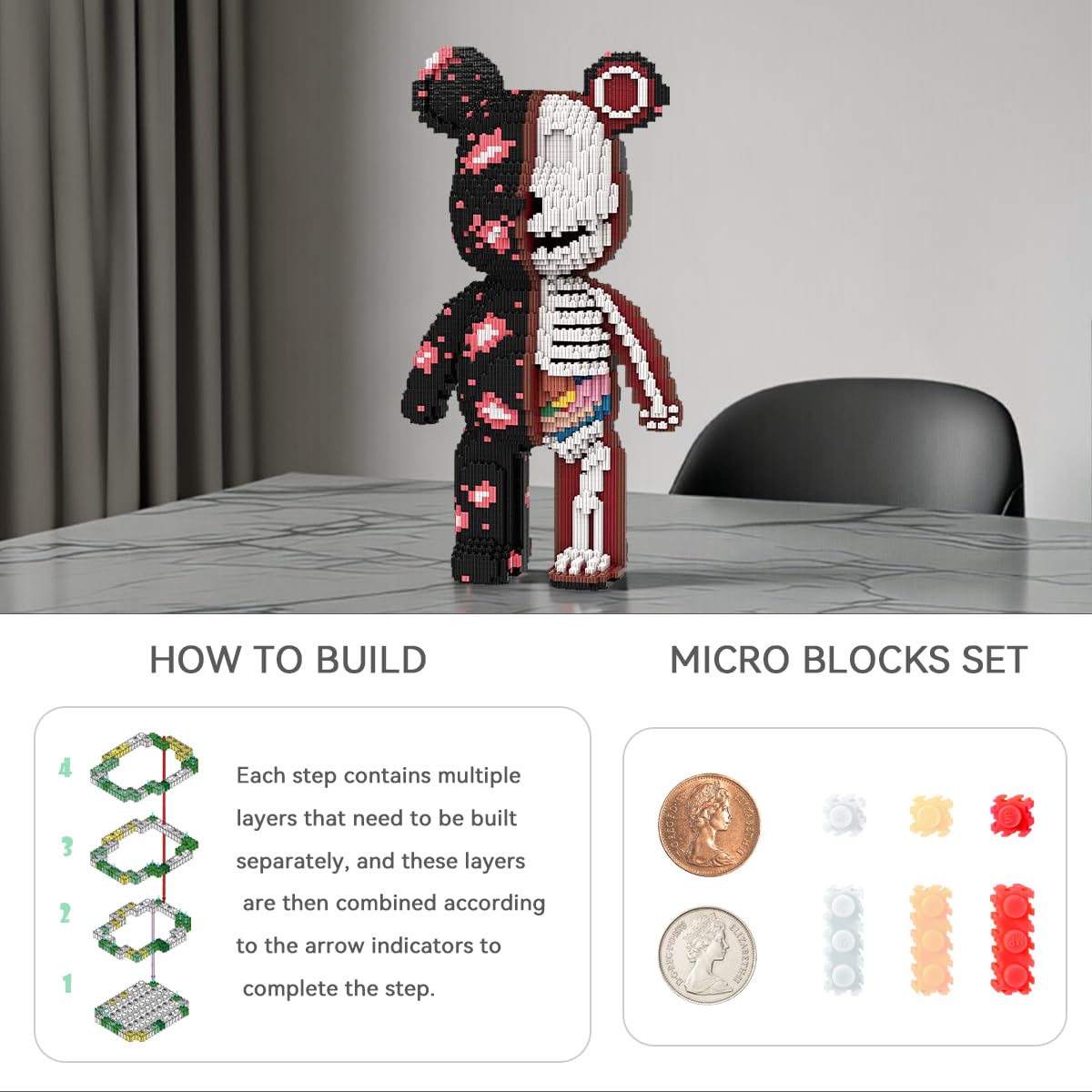 DAHONPA Animal Disection Skeleton Bear Micro - Juego de bloques de construcción (7220 piezas), decoración creativa para el hogar y la oficina, regalo para adultos y niños