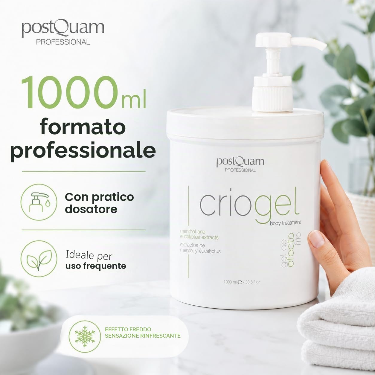 PostQuam – Criogel crema corpo effetto freddo anticellulite rassodante – Gel rinfrescante per gambe pesanti e cura del corpo adatto a tutti i tipi di pelle – 1000 ml
