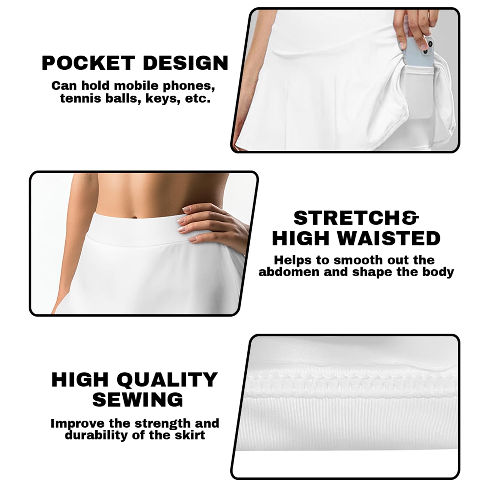 POLERO Jupe-short de golf taille haute pour femme - Jupe athlétique de pickleball avec poche courte