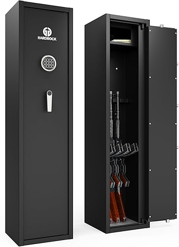 HARDROCK Caja fuerte grande para pistolas, caja fuerte digital para rifle y pistolas, acceso rápido 5 cajas de seguridad largas con caja de
