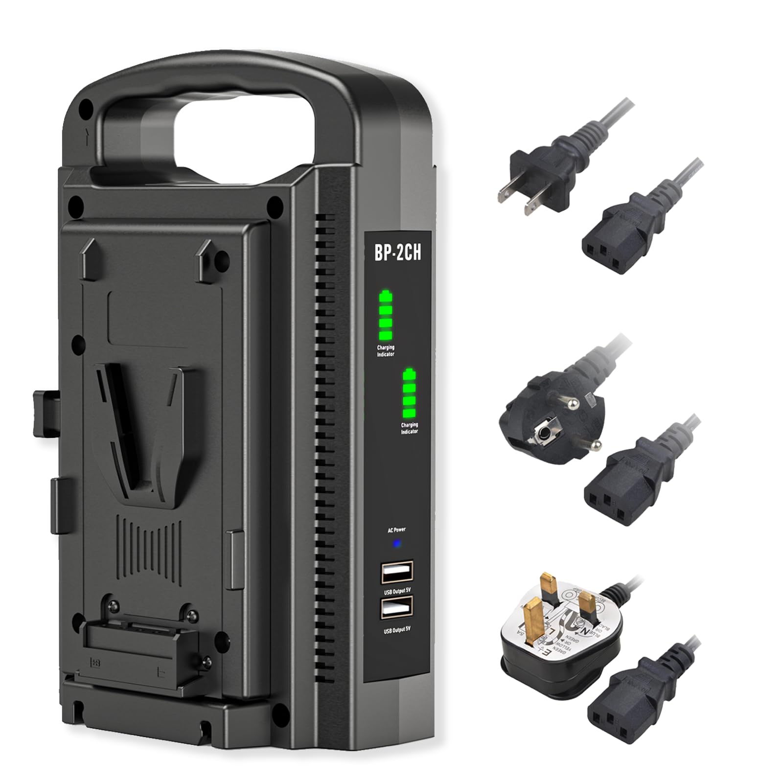 Dual Channel V-Mount/V Lock Battery Charger BP-2CH, Compatible with 14.4V/14.8V Sony V Mount Batteries(Battery Not Included)