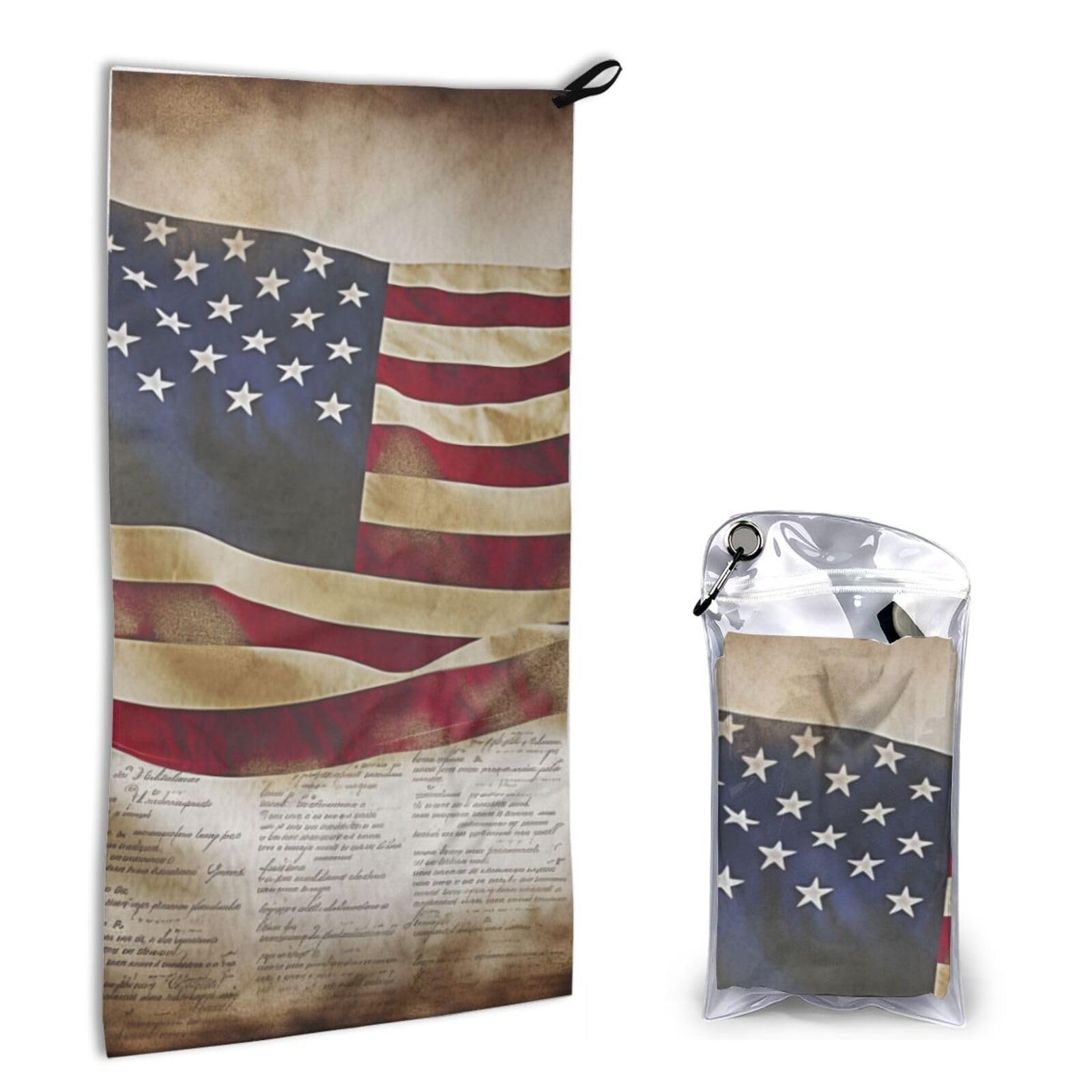 BWWHCCTI Quick Dry Hand Towel With Bag - American flag Printed Super Absorbent Face Cloth Microfiber Travel Sports Towels 40x80cm