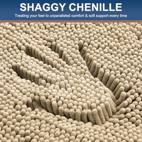 Smiry Luxury Chenille Bathroom Rugs 47x24, Extra Soft and Absorbent Shaggy Bath Mat, Machine Washable, Non-Slip Plush Carpet Runner for Tub, Shower, and Floor, Home Decor Accessories, Ivory