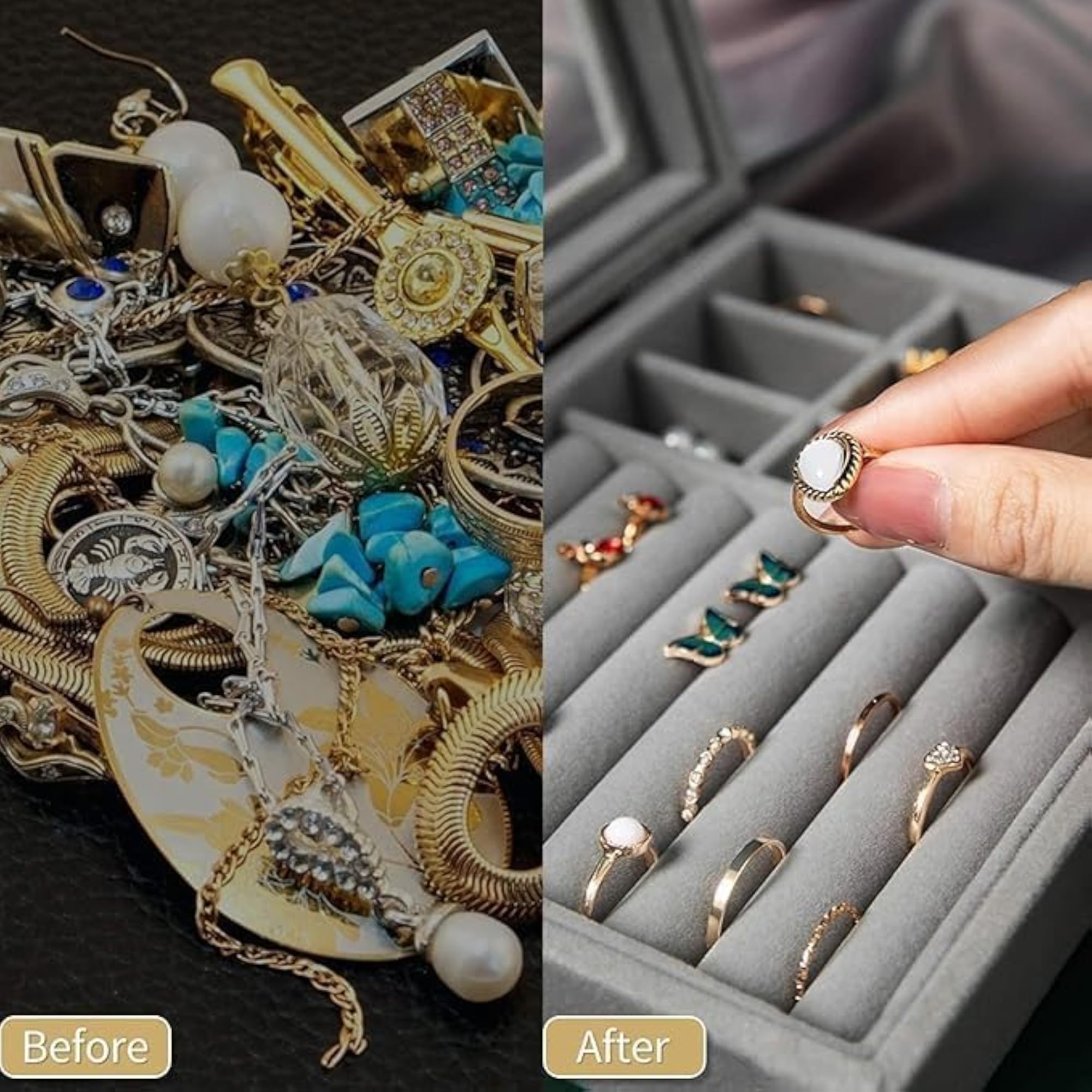 Jewellery Organiser Box Tray with 9 Grids for Storage