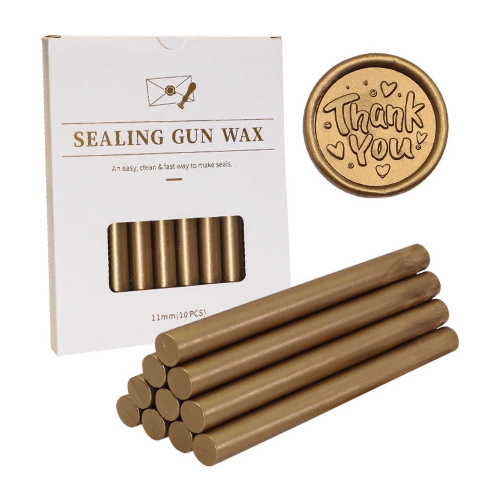 Sealing Wax Sticks for Glue Gun 11mm, 10 PCS Wax Seal Stick Metallic Colour for DIY Crafts, Sealing Stamps, Letters, Envelopes, Cards, Invitations, Parties (Bronze Gold)