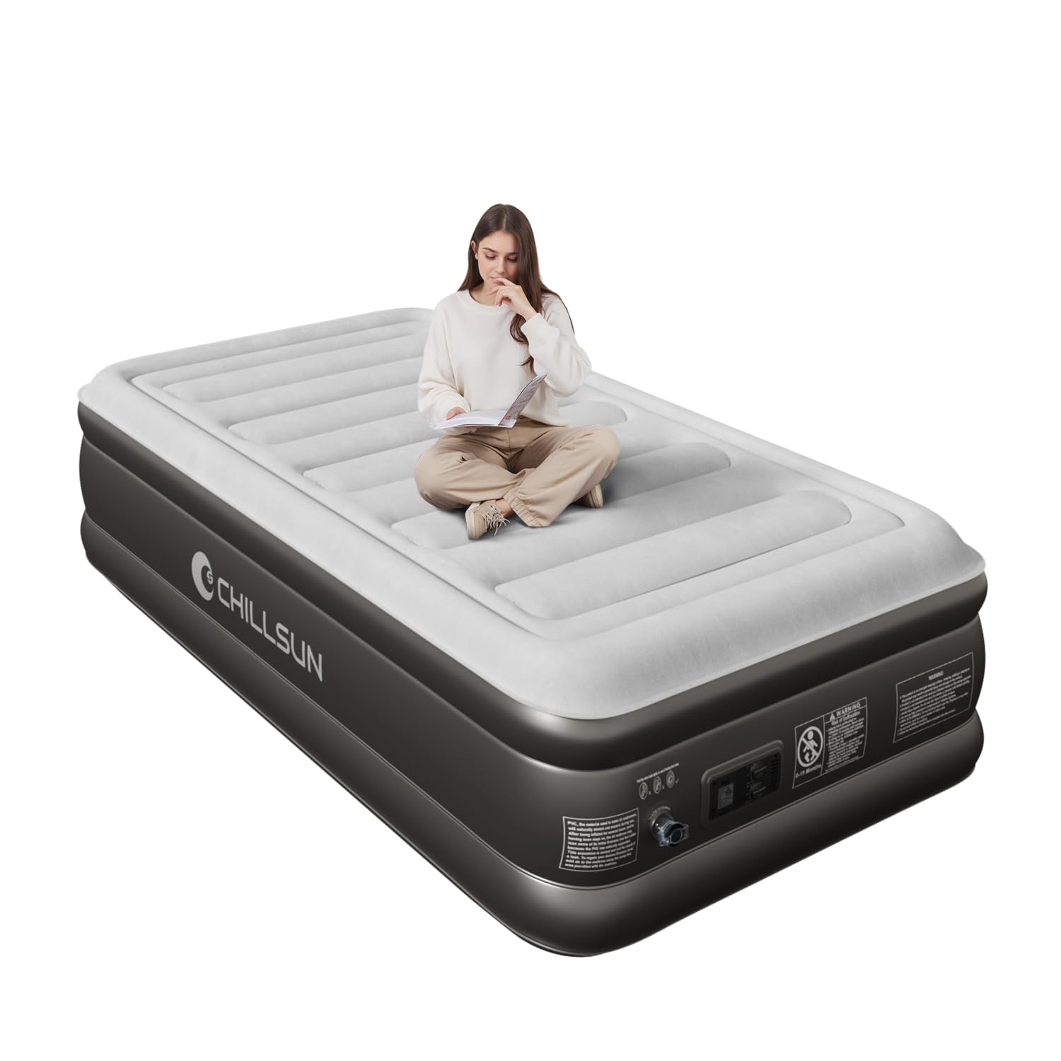 CHILLSUN Colchón Hinchable,Cama de Aire Autoinstalable con Bomba para 1 Persona, Ligero y Fácil de Almacenar, Alta Estabilidad y Capacidad de Carga, 190 x 100 x 46 cm para Camping y Habitación