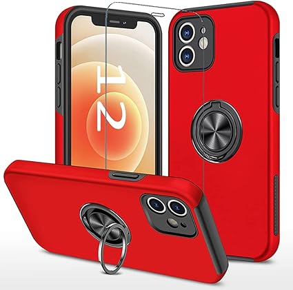 Amazon Co Jp スマホケース Iphone12 Iphone 12 ケース リング付き 耐衝撃 アイフォン12 スマホカバー アイホン12 携帯ケース リング リングつき Iphon12 リング付きケース Iphoneケース アイホンカバー アイフォンケース 耐衝撃ケース 衝撃 カバー スタンド付き レッド