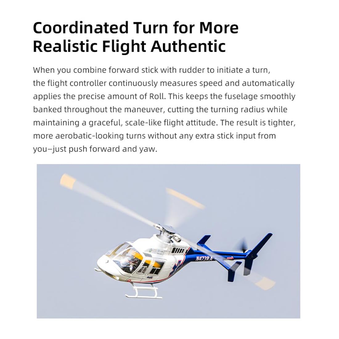 FLYWING BELL-407 - Modellino di elicottero radiocomandato, classe 470, 2,4 GHz | Controllo di volo a sei canali "Military ACE" con quattro rotori, GPS e rotori a cambio rapido, versione RTF