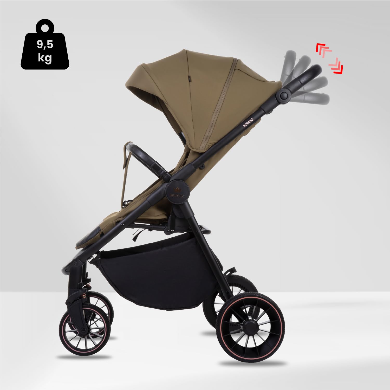Babylux Poussette de Voyage ROMBO avec Fonction Allongée, Couleur: Olive | Poussette, Petite Et Légère, Poignée Télescopique, Pliage Compact, Sac À Langer, Sac De Voyage Et Autres Accessoires