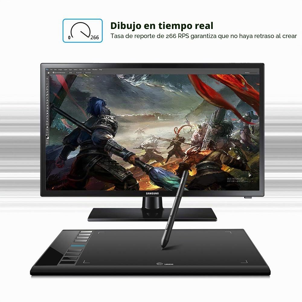 UGEE M708 Tableta Gráfica, 10 x 6 Pulgadas Gran Tableta de Dibujo, 8192 Niveles de Presión Lápiz sin Batería,Compatible con Windows 10/8/7 Mac Os Artista, Diseñador, Aficionado