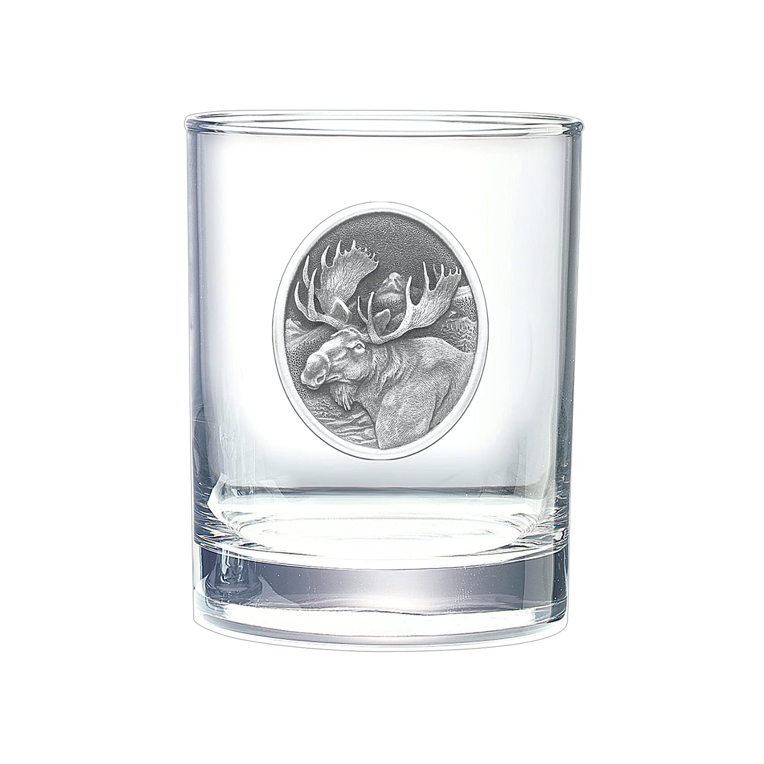 Heritage Pewter Moose Double Old Fashion | Double Rocks Glass 14 OZ for Liquor | Expertly Crafted Pewter Glass