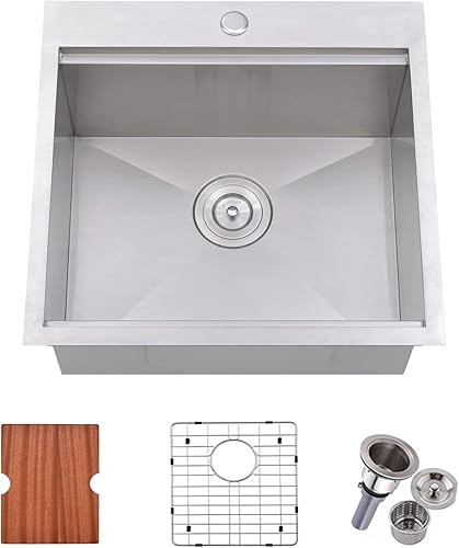 VAPSINT Fregadero de cocina para exteriores de 21 x 20 pulgadas, fregadero de barra con estación de trabajo de un solo tazón de 21 pulgadas,