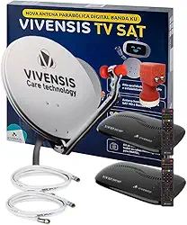 Kit Antena Parabólica Vivensis c/ 2 Receptores Vx10 Lnbf Duplo + 2 Cabos 15M
