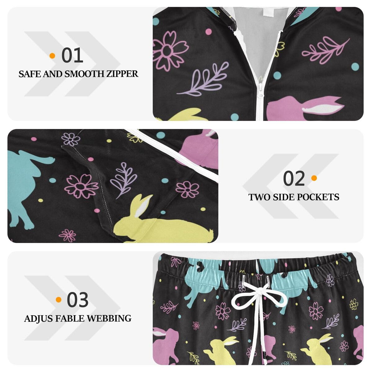 Conjunto deportivo de 2 piezas para mujer, diseño de conejito de Pascua, manga larga, conjunto deportivo de conejo