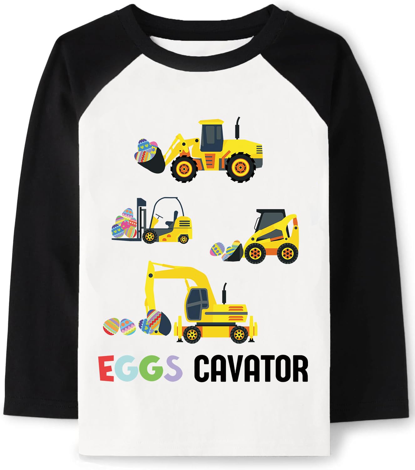 Tkria Boys Girls Easter Day Bunny Egg Hunt Shirts Raglan Long Sleeve Monster Truck Excavator Gnome Rainbow Top for Kid 2-10T