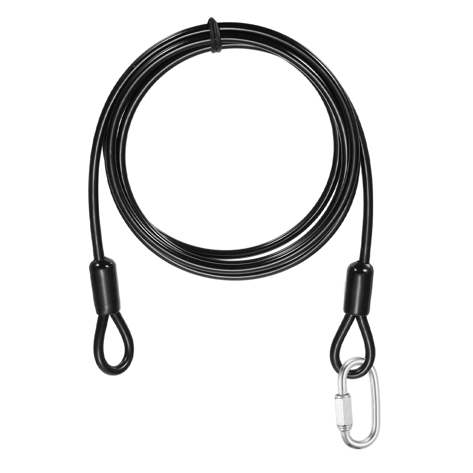 PATIKIL Security Cable Lock (4mm x 1.5m, 4.9ft, Black) Vinyl Coated 304 Stainless Steel Double Loop Flexible Wire Rope Safety Cable with Quick Links Locking Connectors