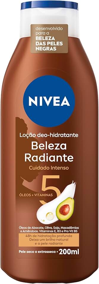 NIVEA Hidratante Desodorante Beleza Radiante Cuidado Intenso 200ml - Para a beleza da pele negra, reduz estrias em 2 semanas* e alivia a descamação da pele causada pelo ressecamento
