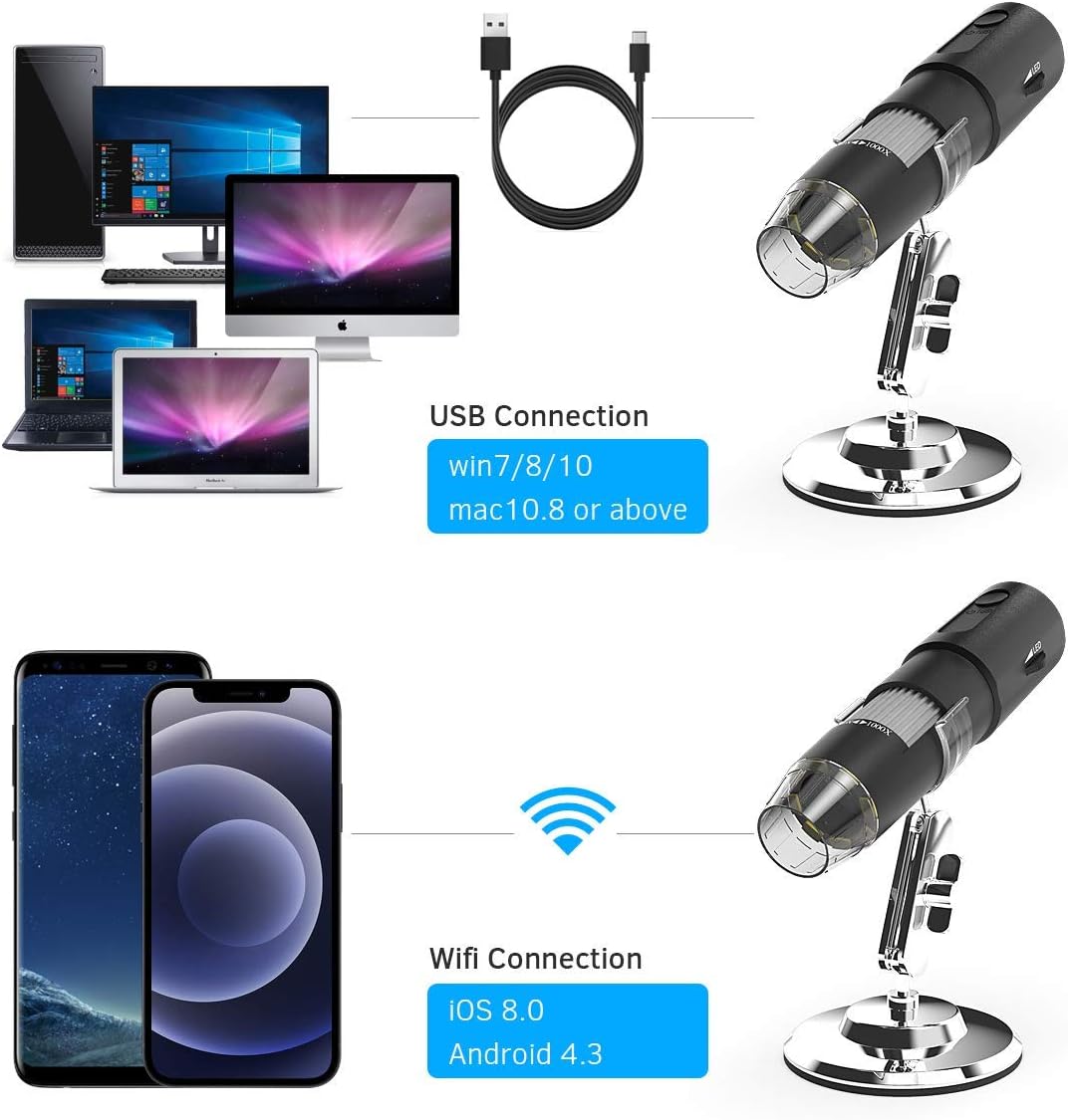 Lіmіtеd Dіѕсоunt Kolaura Wireless Digital Microscope, Handheld Portable WiFi Magnifier 50X to1000X Magnification Zoom,USB Endoscope1080P HD with Adjustable 8 LED Lights and Stander.Compatible with Phone/Computer