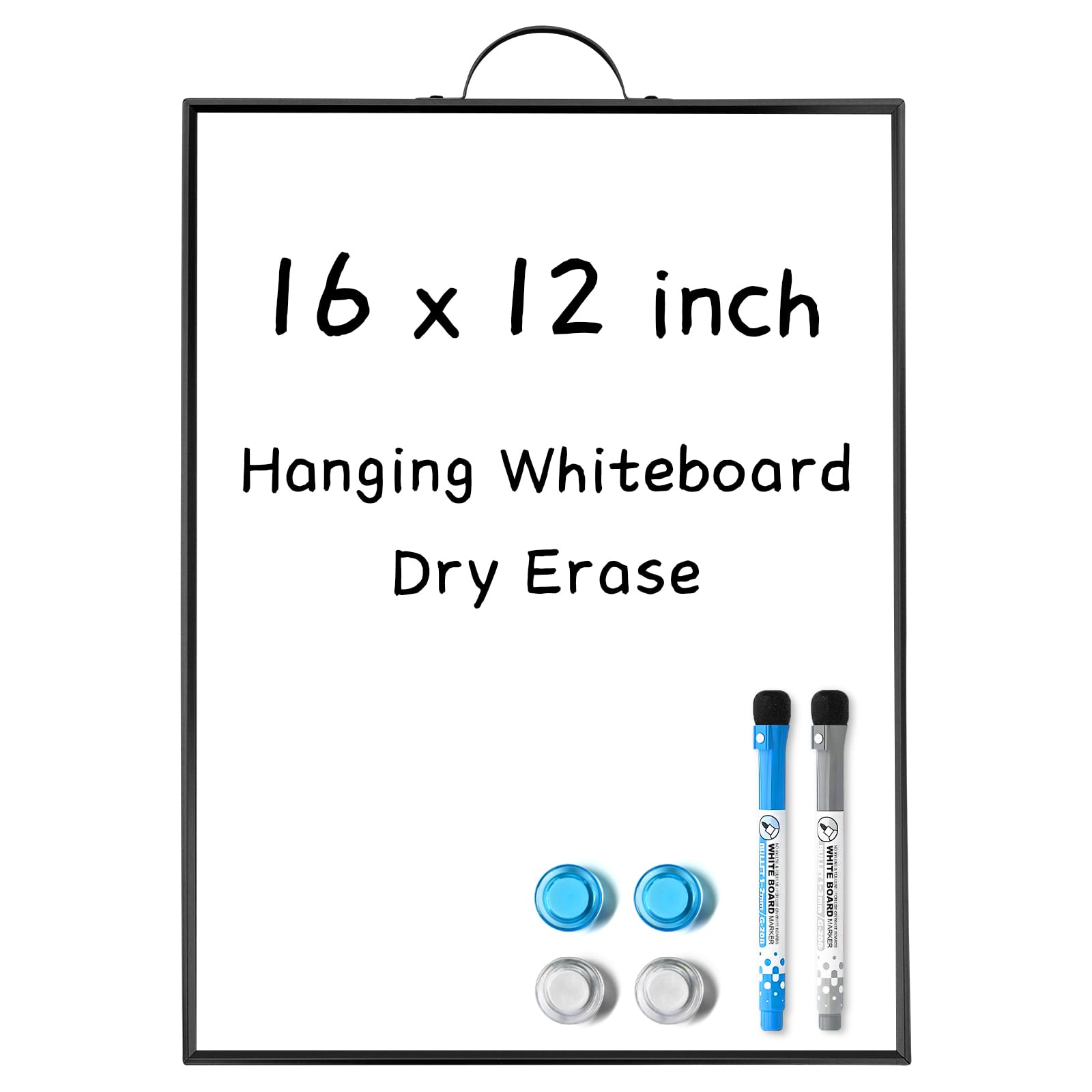 Sliandtelly Small Whiteboard for Wall, 16" x 12" Hanging White Board with Handle, Portable Aluminum Frame Magnetic Surface Hangable Message Memo Board & 2 Markers for Office Home Kitchen Dorm School โ image 1