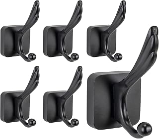 KITHOLD Coat Hooks for Wall, Wall Mounted Double Metal Robe Hooks, Heavy Duty Hardware, 6 Pack Decorative Towel Hooks Bathroom, Closet Hooks Wall Hooks for for Bedroom Kitchen Hotel RV - Black