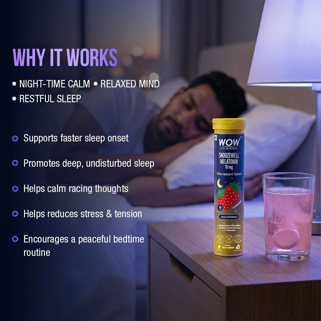 WOW Life Science Snoozewell Melatonin 10 mg Effervescent Tablets | Night-Time Sleep Drink with Magnesium Glycinate, Valerian & L-Theanine | Zero Sugar Gentle Sleep Support, Calm Mind & Deep Rest | Sleepy Strawberry | 15 Tablets 2