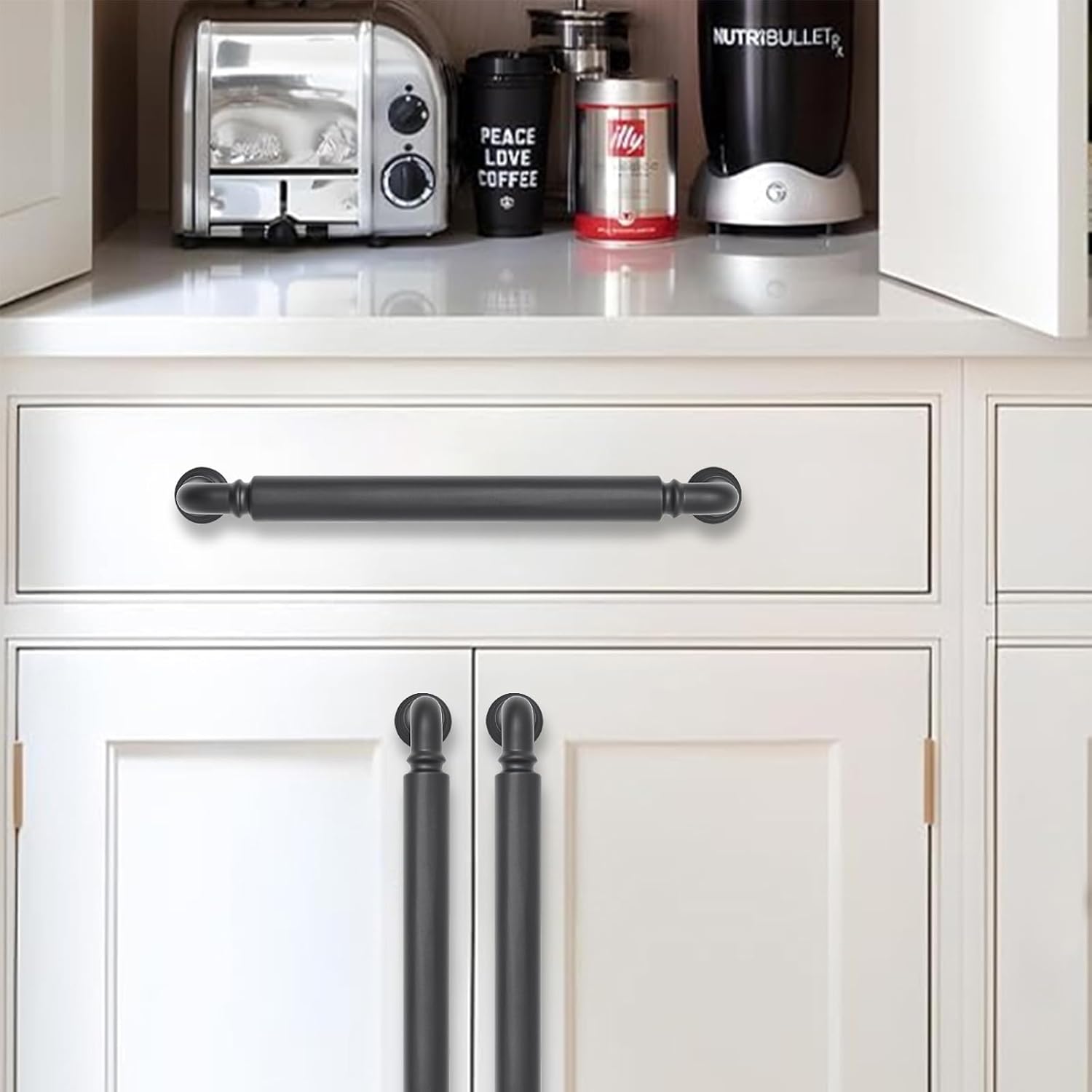 10 Pack 5 inch(128mm) Center to Center Black Cabinet Pulls Solid Cabinet Hardware Heavy-Duty Drawer Handles Kitchen Cabinet Pulls Drawer Kitchen Cabinet Hardware