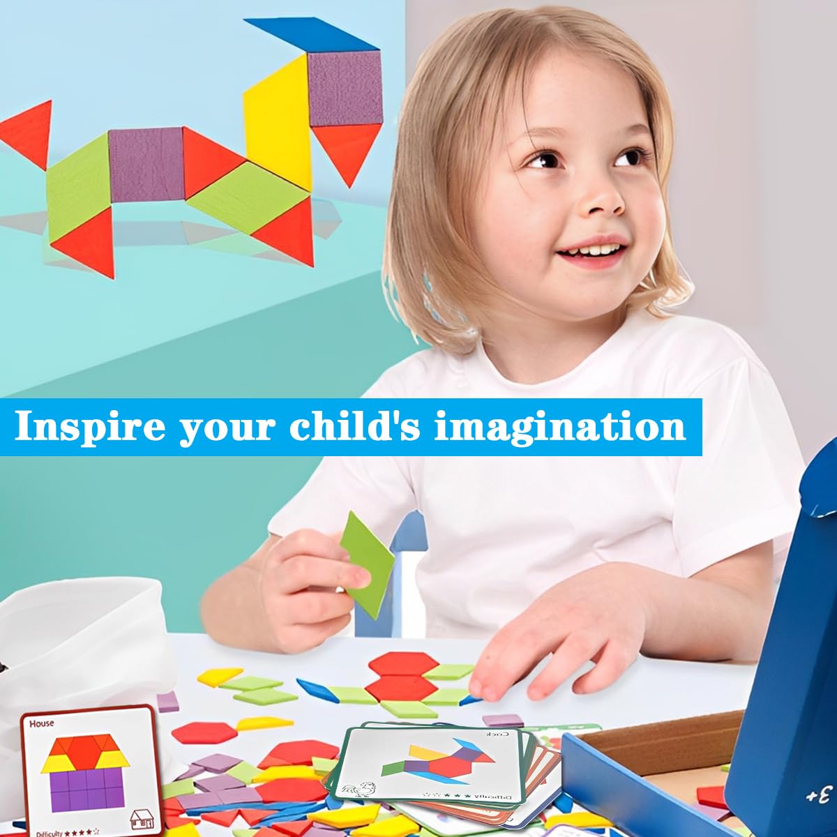 Tangram Holzpuzzle Für Kinder – 155 Teile, 24 Vorlagekarten & Aufbewahrungstasche, Lernspielzeug Ab 3 Jahre