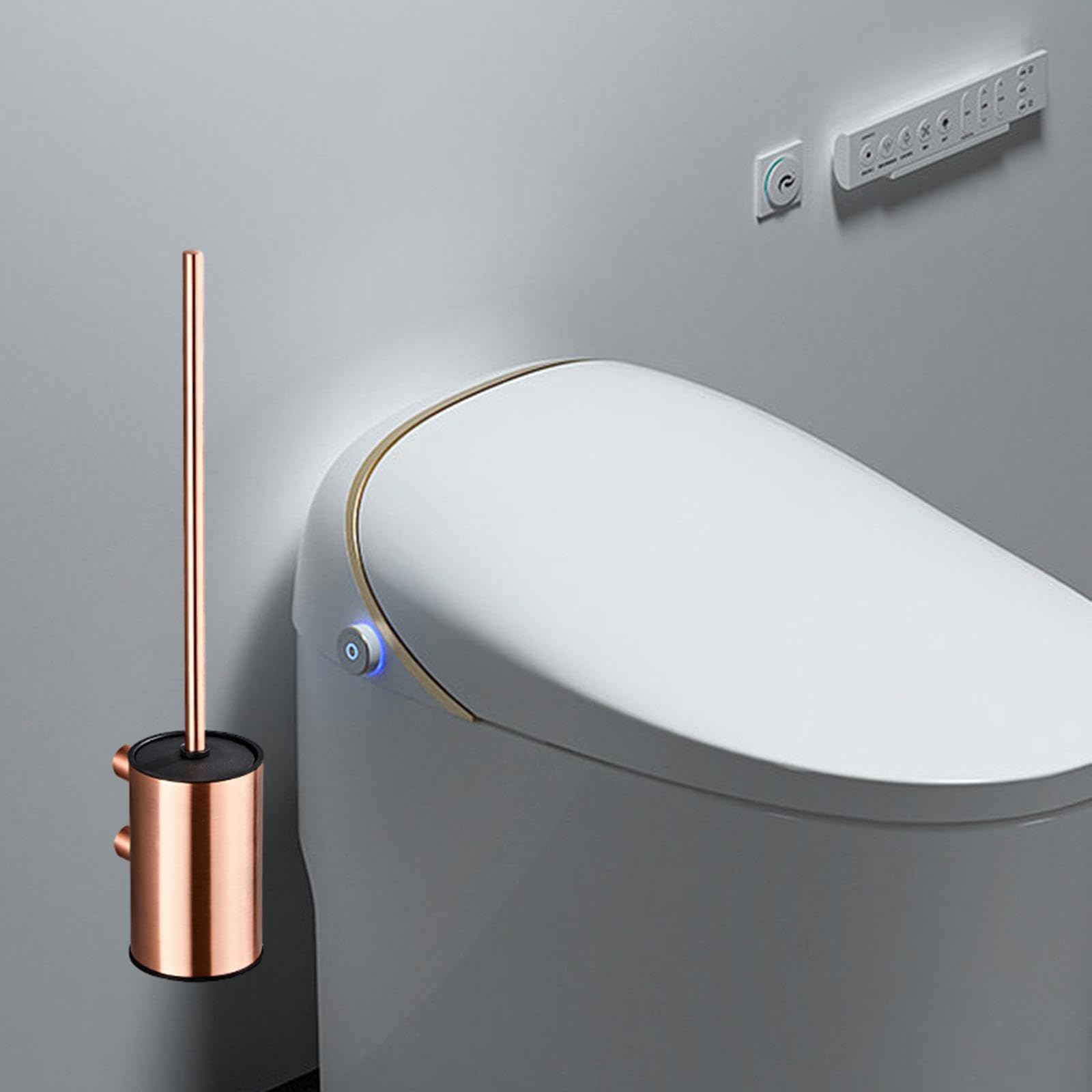 perfk Juego de cepillos y Soportes para Inodoro, Juego de Estropajo de Limpieza Profunda, Accesorios de baño compactos y prácticos de Secado rápido para, Oro Rosa