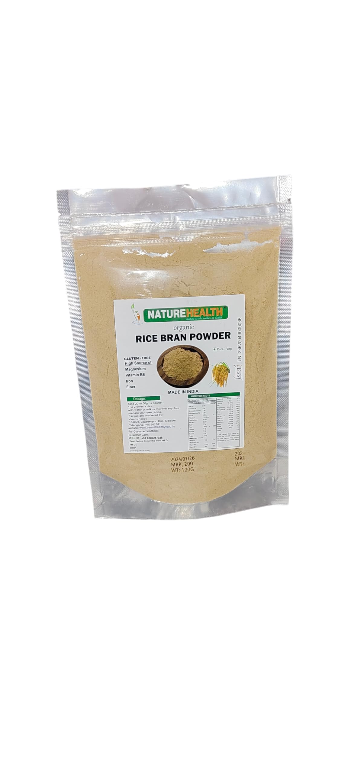 NATUREHEALTH organic purified rice bran powder (stabilized) 100g