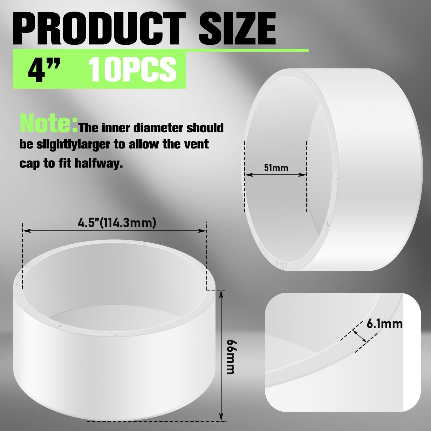 10 Packs 4 Inch PVC Pipe End Cap, Fits 4.5 OD Schedule 40 Furniture Grade, Heavy Duty Slip-on Caps for DIY Furniture, Garden Shelf, White