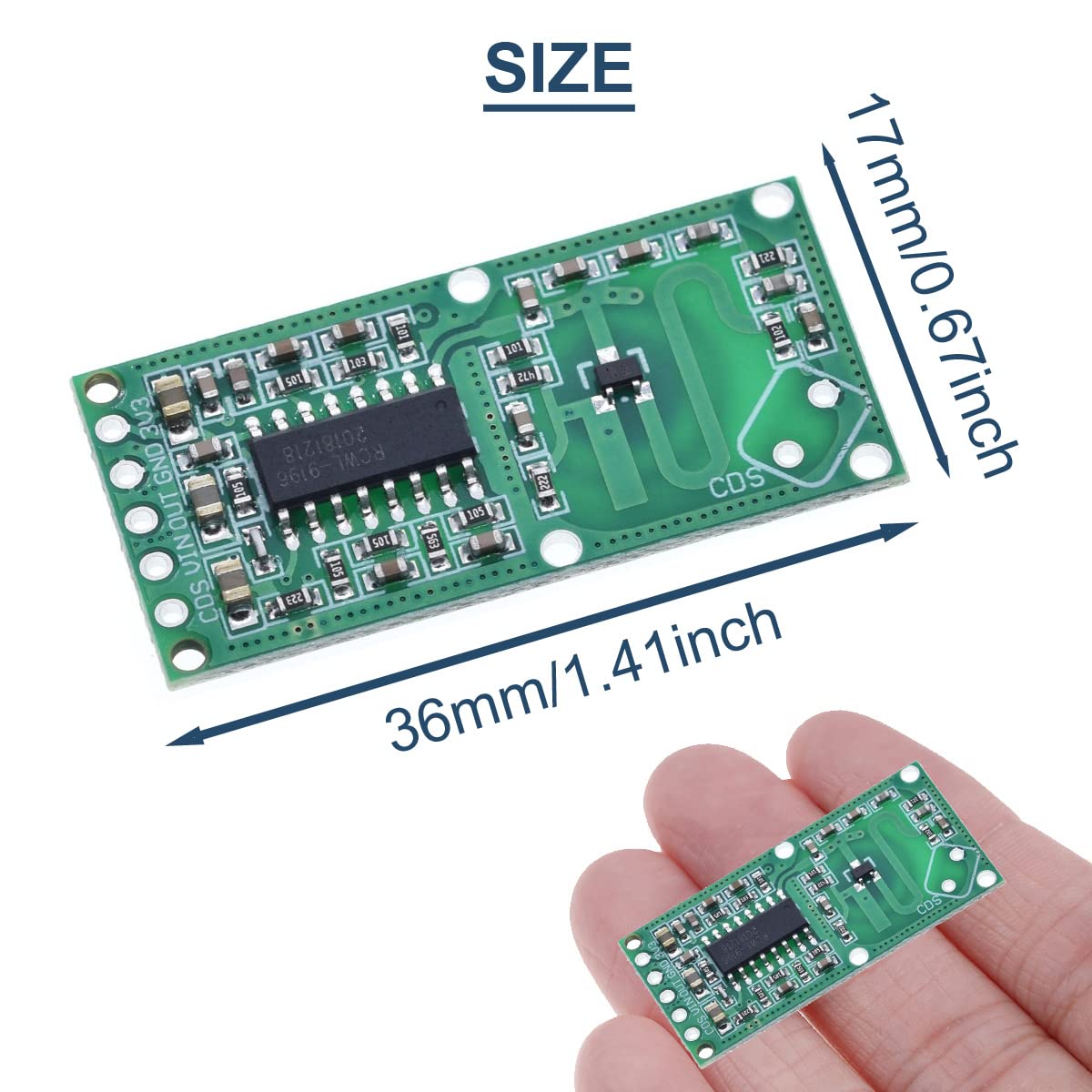 5 pezzi RCWL-0516 Modulo radar a microonde Sensore interruttore a induzione del corpo umano Scheda distanza di rilevamento 3,3 V per Arduino/Raspberry PI con cavo jumper, intestazione a 40 pin