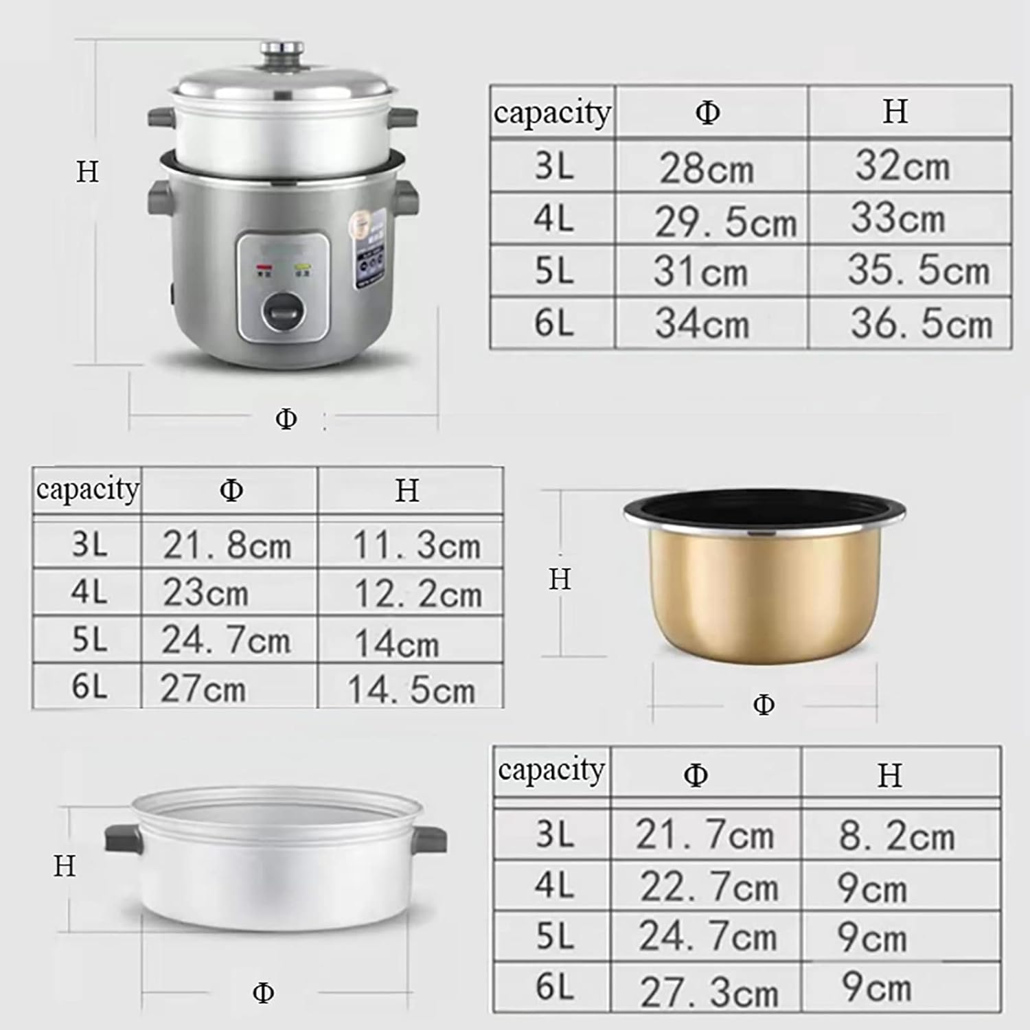 Rice Cooker with Steamer (3-6L) Home old fashioned Rice Cooker, Automatic Thermal Insulation,Non-stick Inner，for 2-10 People 220-240V US/EU(4L)