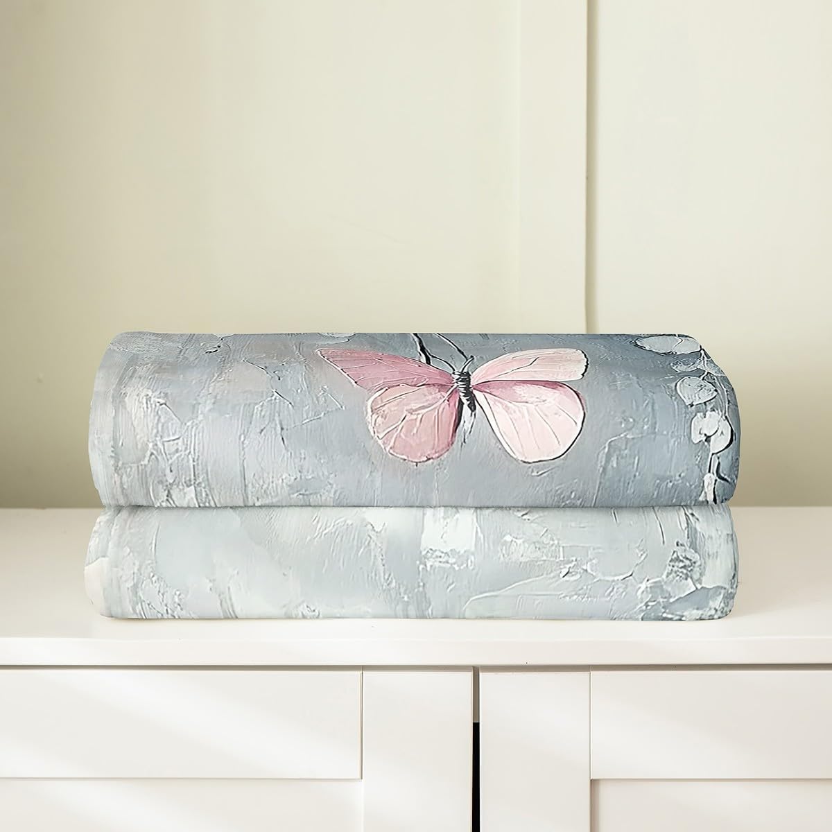 Erosebridal Oil Painting Fleece Blanket,Rustic Aesthetics Fuzzy Blanket,Butterfly Eucalyptus Blanket Queen 90X90,Wild Animal Plants Bed Blanket for Sofa Bed Couch