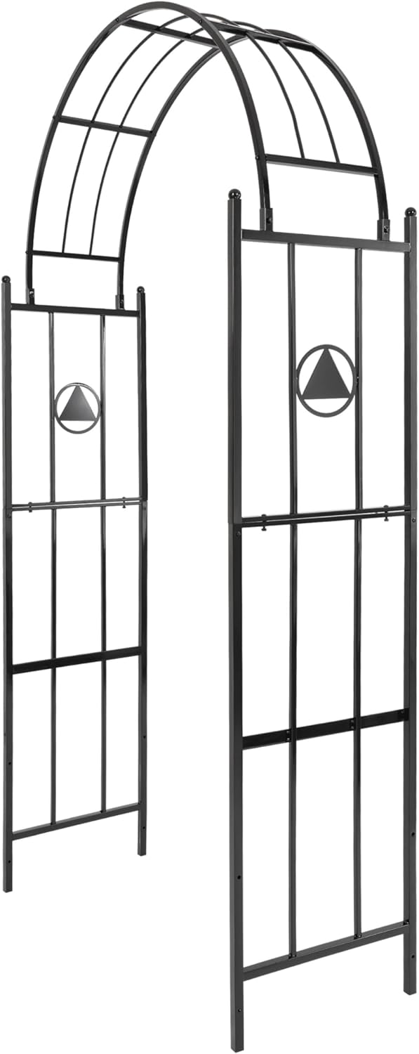 KUAFU 7.5 Ft Metal Garden Arch Arbor Trellis for Climbing Various Plants Lawn, Outdoor Party, Ceremony Decoration, Backyard Lawn, Party, Black, 44×89.5×17.7
