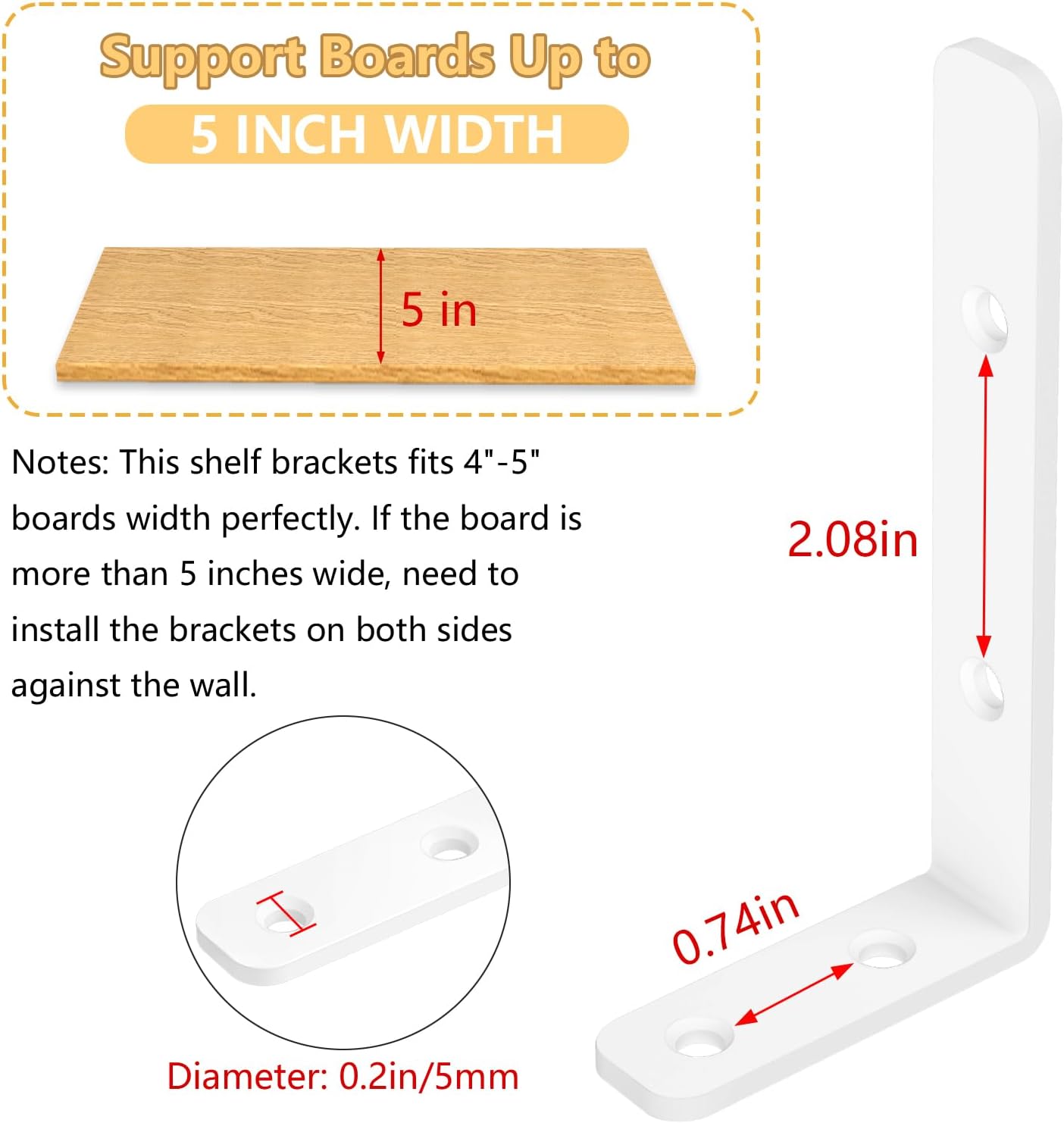 LSK 6PCS L Bracket, L 4"×H 2" Shelf Support Bracket, Max Load :42lb, White image 4