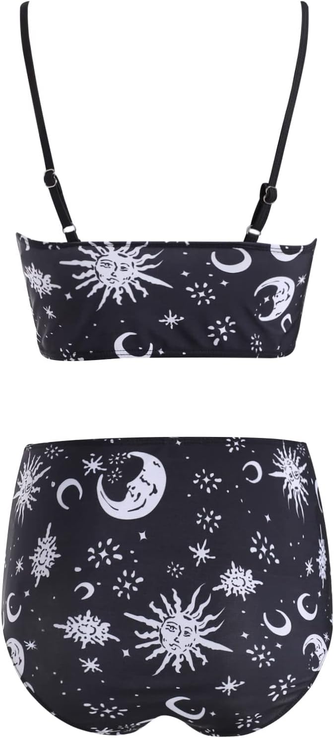 DRESSFO Women's High Waisted Bikini Sets Two Piece Padded Retro Vintage Tummy Control Swimsuit Gothic Bathing Suit