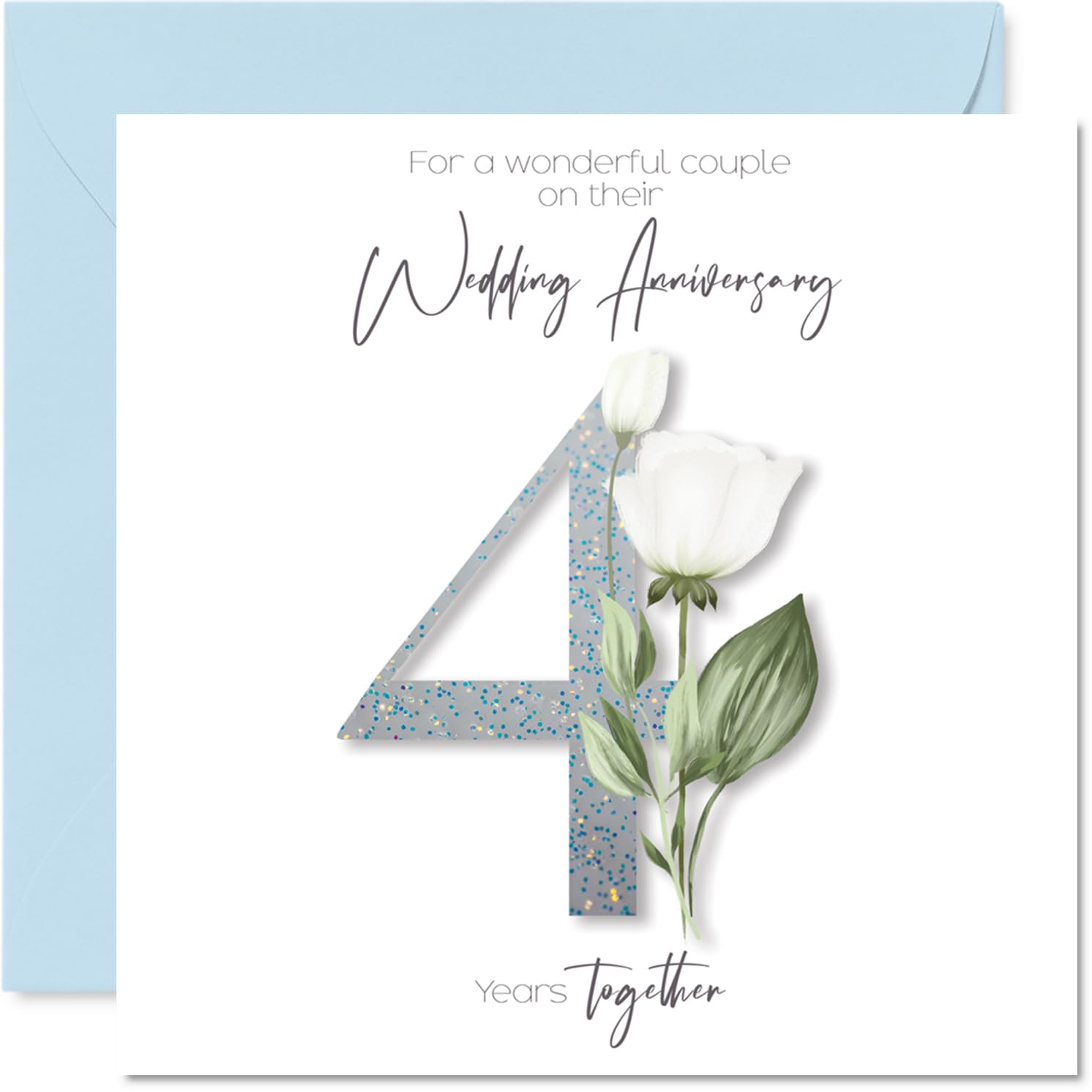 4th Anniversary Card for Women Men - Fancy Floral Flowers - Happy 4 Year Anniversary Card for Son Brother Sister Daughter, 145mm Wedding Anniversaries Greeting Cards