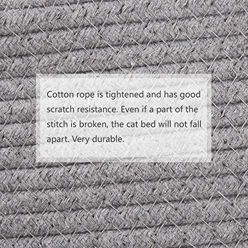 Cat Bed Basket Nest Round Cotton Rope Woven Warm Medium,Pet Sleeping Bed House Cute Fun Scratcher Scratching Scratch Mat Pad for Puppy Small Dogs Indoor Play Eco Washable Winter Summer (Gray) - Image 5