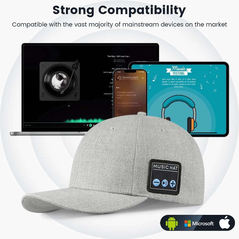 Bluetooth Dual-Speaker Baseball Cap, Outdoor Sports Sunshade Golf Hat for Men/Women/Boys/Girls, Adjustable Music Hat for Sports, Street Dance, Hands-Free Calls Ivory
