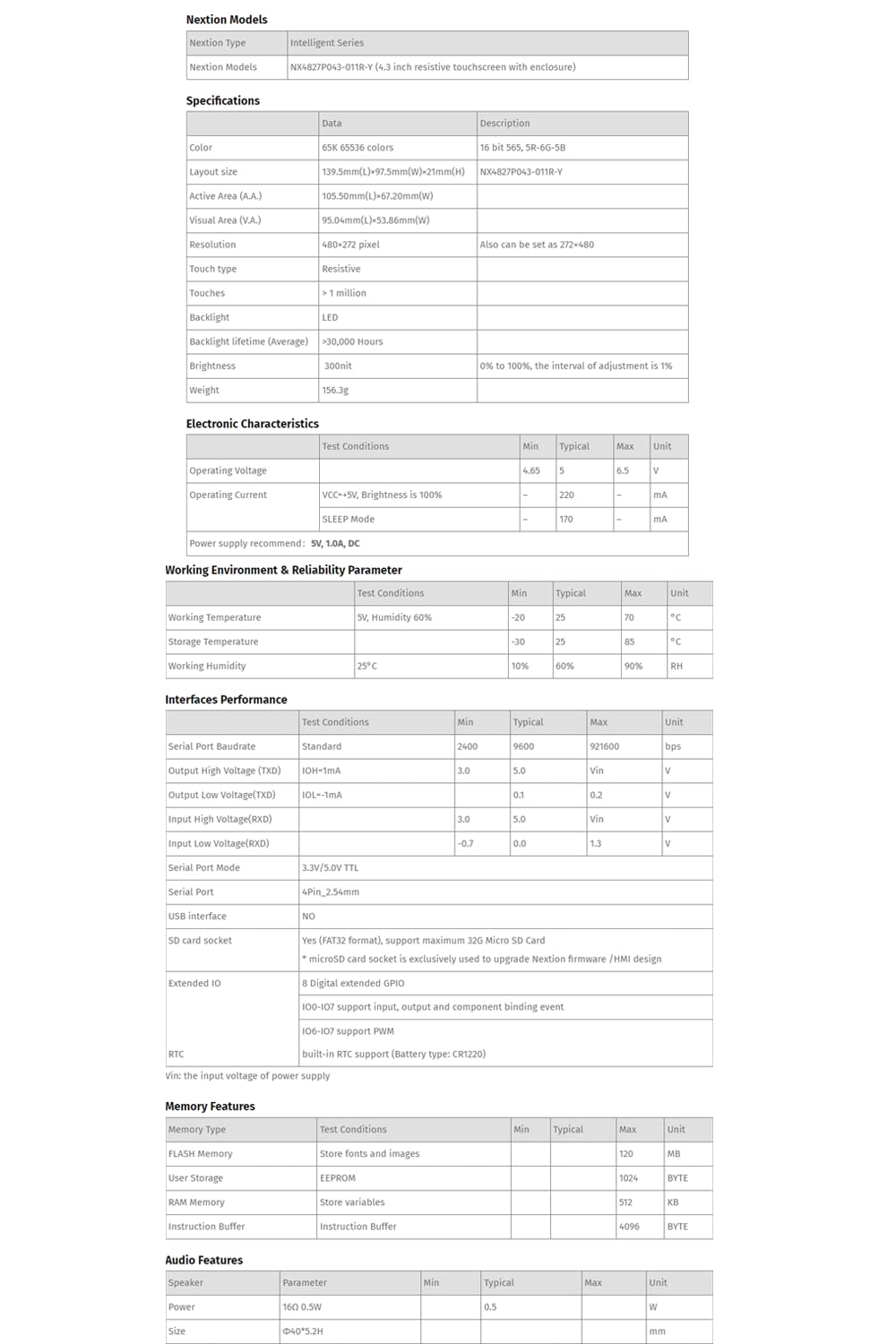 Nextion inteligente pantalla 4,3" pulgadas NX4827P043-011R-Y táctil resistiva 480x272 Serial HMI LCD-TFT módulo con carcasa Soporte de audio y video