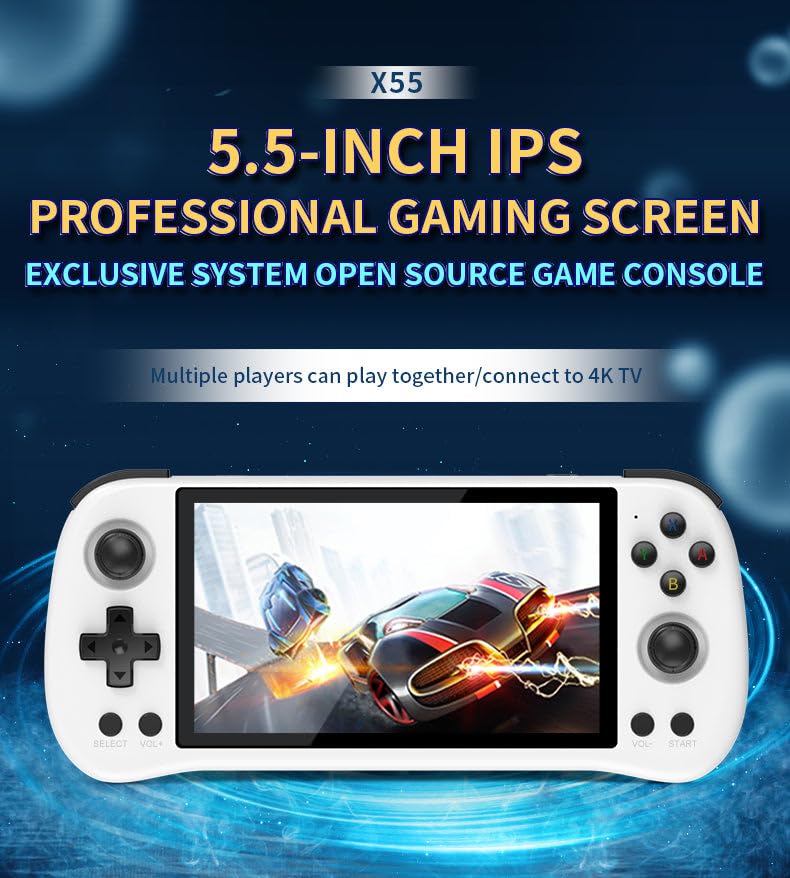 POWKIDDY X55 Handheld Retro Game Console, Dual 3D Joystick, 20+