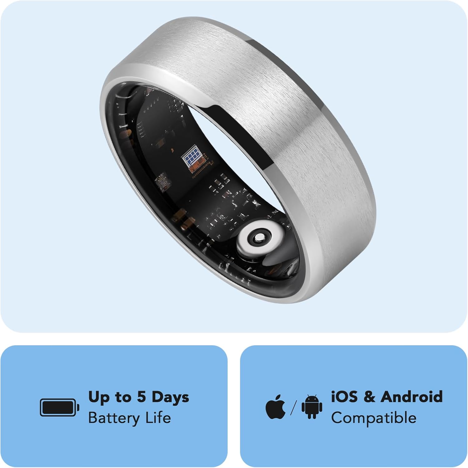 King Will 8mm Men's Smart Rings, Matte Surface Beveled Edge, Waterproof Wedding Band, Comfort Fit