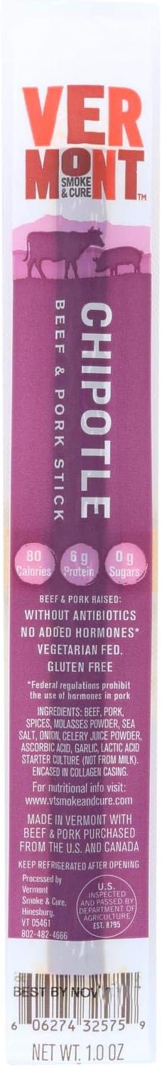 Vermont Smoke and Cure Chipotle Beef and Pork Dried Meat Snack, 1 oz