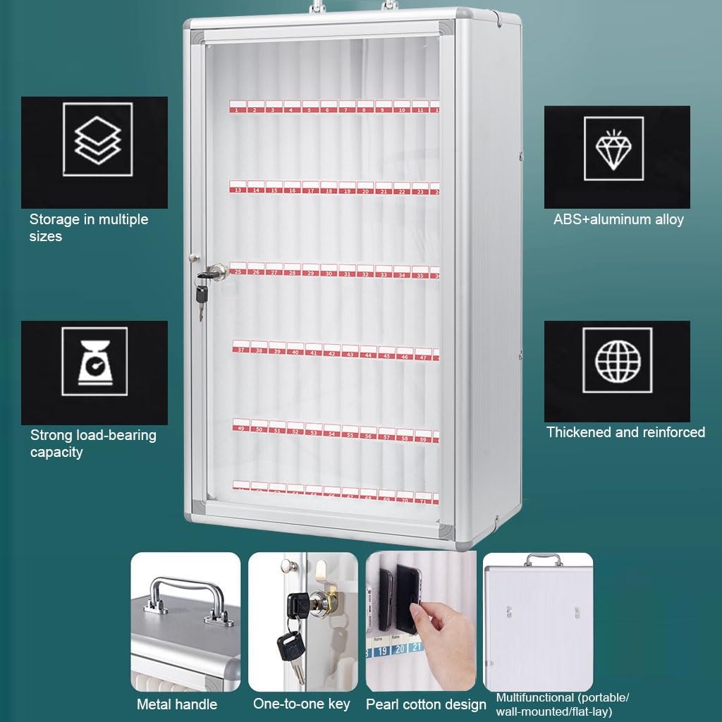 Armoire De Rangement pour Téléphone Portable Boîte De Rangement pour Téléphone Portable en Alliage D'aluminium De 12 À 60 Emplacements Organiseur Mural Verrouillable pour Salle(Silver-A,36)