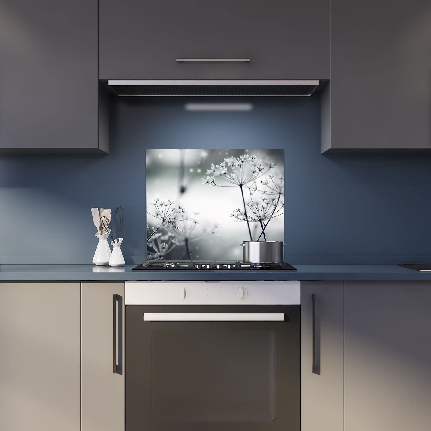 Herdabdeckplatte Abdeckung Ceranfeld Abdeckplatte Schneidebrett 1-Teilig 60x52 Pusteblume Wilder Dill Grau Spritzschutz Glasplatte Ceranfeldabdeckung Herdschutz Sicherheitsglas Glasschneidebrett